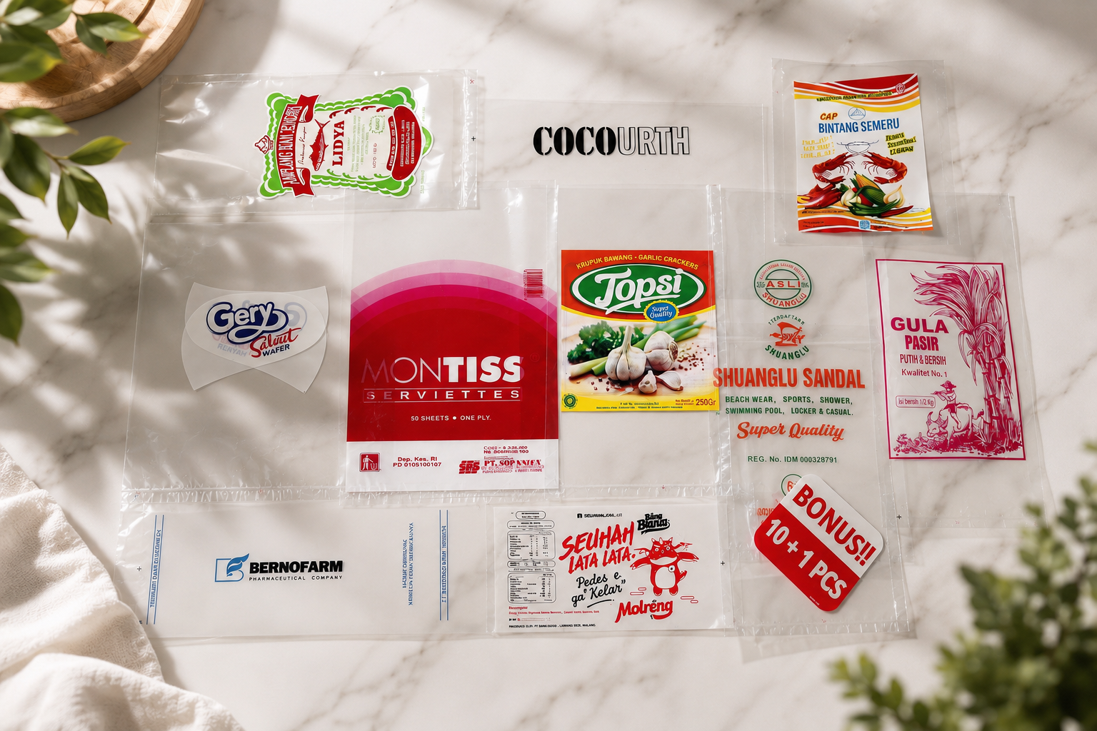 Kemasan kantong plastik PP printing berkualitas untuk berbagai kebutuhan bisnis.